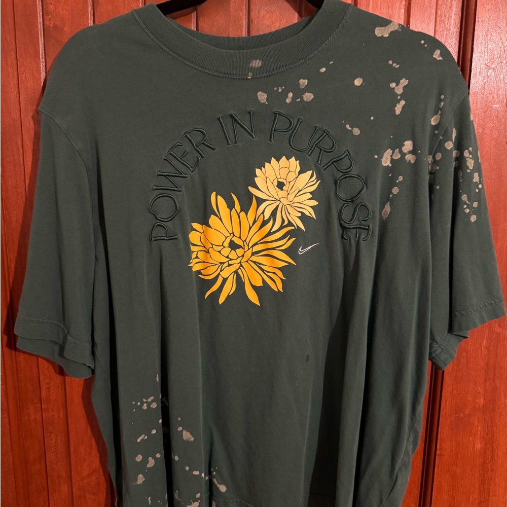Nike Green Graphic T-Shirt with Yellow Floral Design